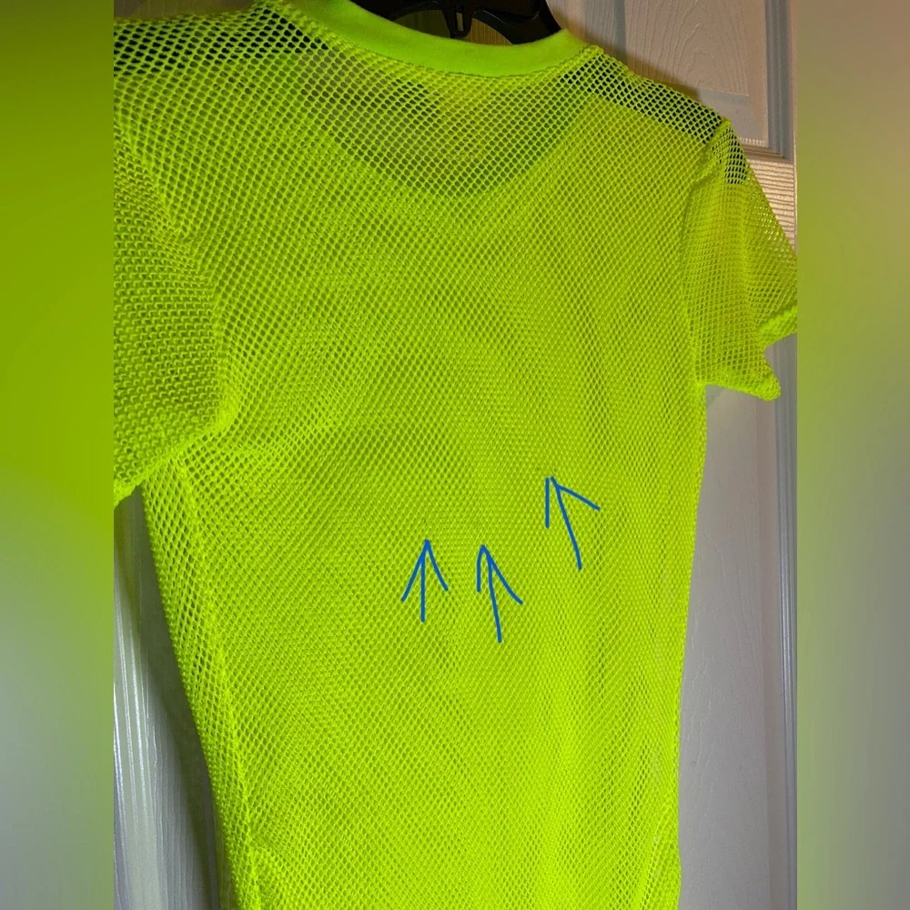 NYC Women M Sheer Mesh Shirt Dress Sexy Clubwear See Through Top Adult Yellow - Picture 5 of 9